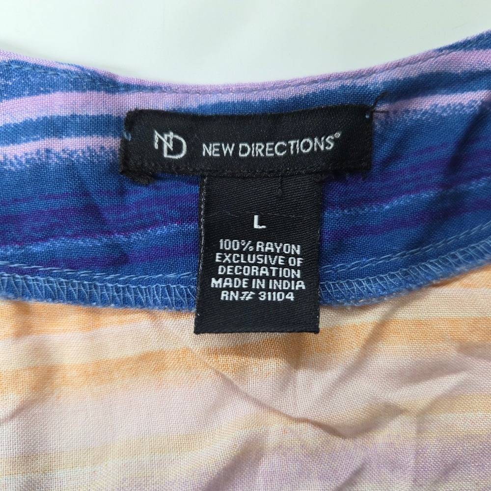 New Directions Women's Size L Striped Kimono Cardigan Blue Purple Orange Tassels - Picture 3 of 8